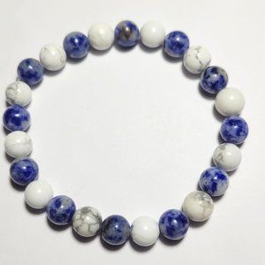 Natural Howlite and Sodalite Crystal Beaded Bracelet 8mm 8" XL